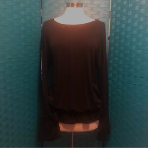 Wrangler Retro Women Casual Western Long Bell Sleeve Drawstring Waist Top Black